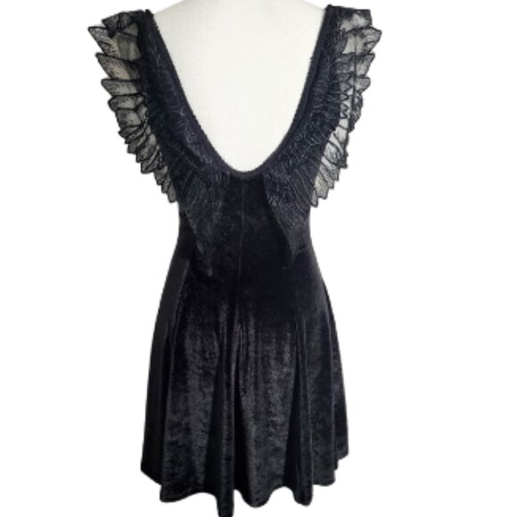 NO BRAND Spaghetti Strap Black Dark Fairy Velvet Laced Wing Dress Women's M - Picture 3 of 7